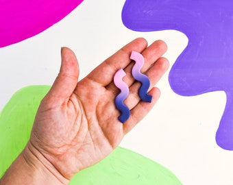 Pink and Purple Ombre Squiggle Earring | Polymer Clay Wavy Stud Earring | Abstract Squiggly Earrings for 90s womens summer outfit