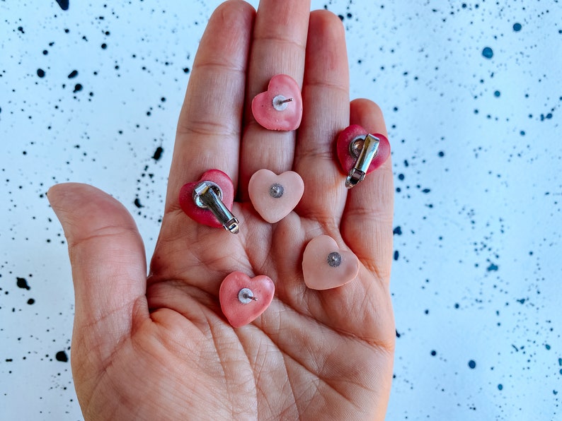 Valentines Stud Earrings, Clip on heart earring, Handmade Polymer Clay, hypoallergenic Kids jewelry, Matching mommy me, Girls lightweight image 3