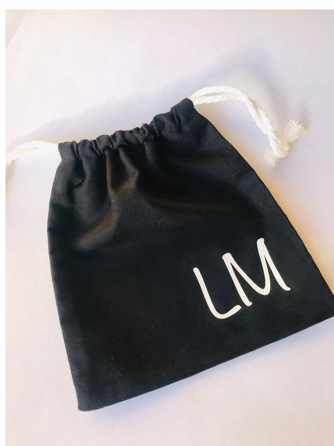 Personalised Small Black Drawstring Bag // Customised Small Black