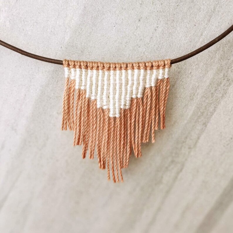 Modern Macrame Boho Necklace Jewelry Dusty Rose and Cream