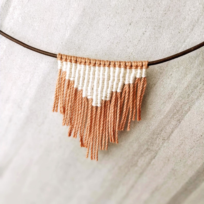 Modern Macrame Boho Necklace Jewelry Dusty Rose and Cream