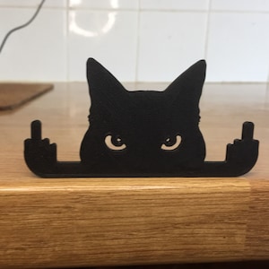 Novelty Cat ornament, or display on door or wall.  Middle Finger, Finger Cat