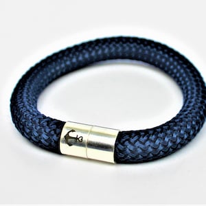 Sail rope bracelet maritime dark blue with magnetic closure engraved anchor