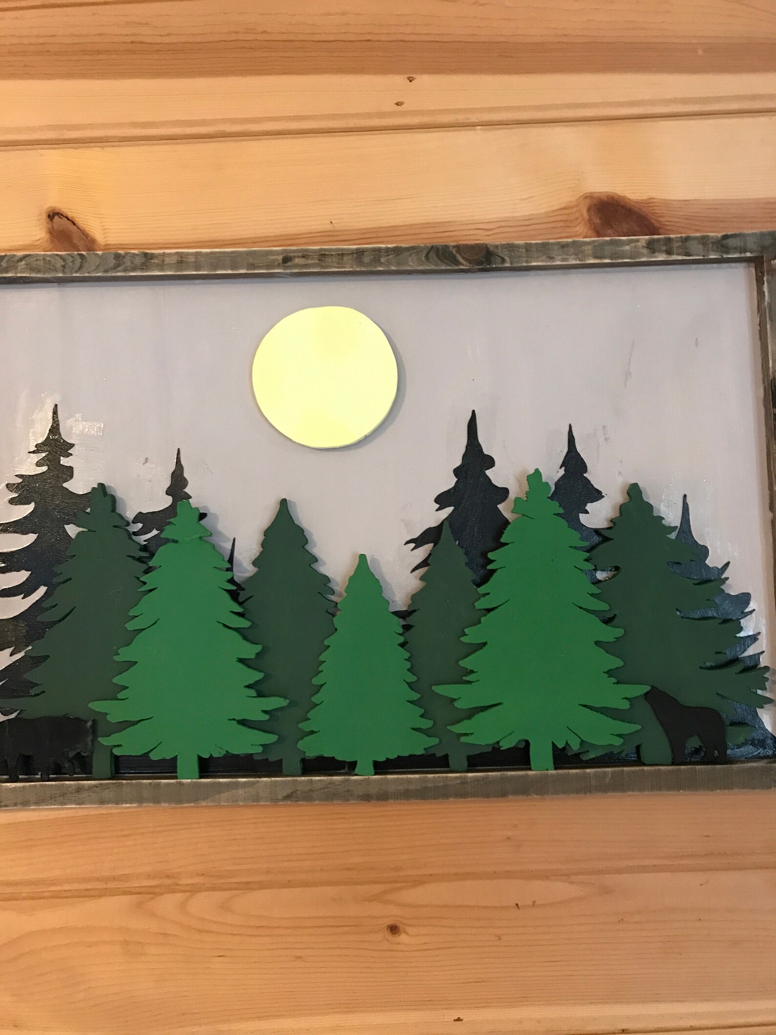 Framed Wood With Scroll Saw Cut Tree Forest and Wolves - Etsy