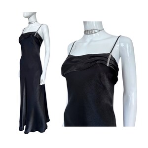 Vintage 90s Metallic Black Maxi Slip Dress w/ Matching Shawl, Cocktail Prom Formal Gown, Rhinestone Applique Dress, French Vintage Dress zdjęcie 2