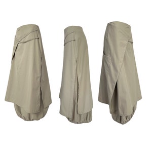 y2k beige parachute skirt, cargo skirt y2k, 00s nylon long wrap skirt, asymmetric maxi skirt, deconstructed, french vintage, y2k streetwear zdjęcie 1