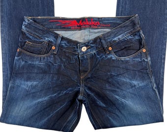 Pantalones vaqueros de mezclilla vintage Y2K de tiro bajo y pierna recta, desgastados y arrugados, nuevos de stock.