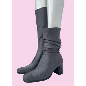 90s Y2K Knee High Square Toe Sock Boots, Neoprene Boot, Stretch Boots, Metallic Boots, Deadstock Boots, Size EUR 38 UK 5 US 7