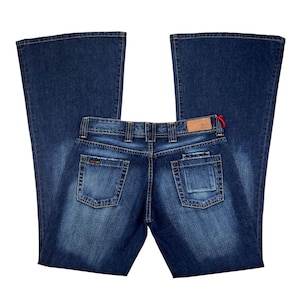 Vintage Y2K Low Rise Flare Jeans, 2000s Low Waist Flared Denim Pants, Darkwash Jeans, Deadstock Jeans