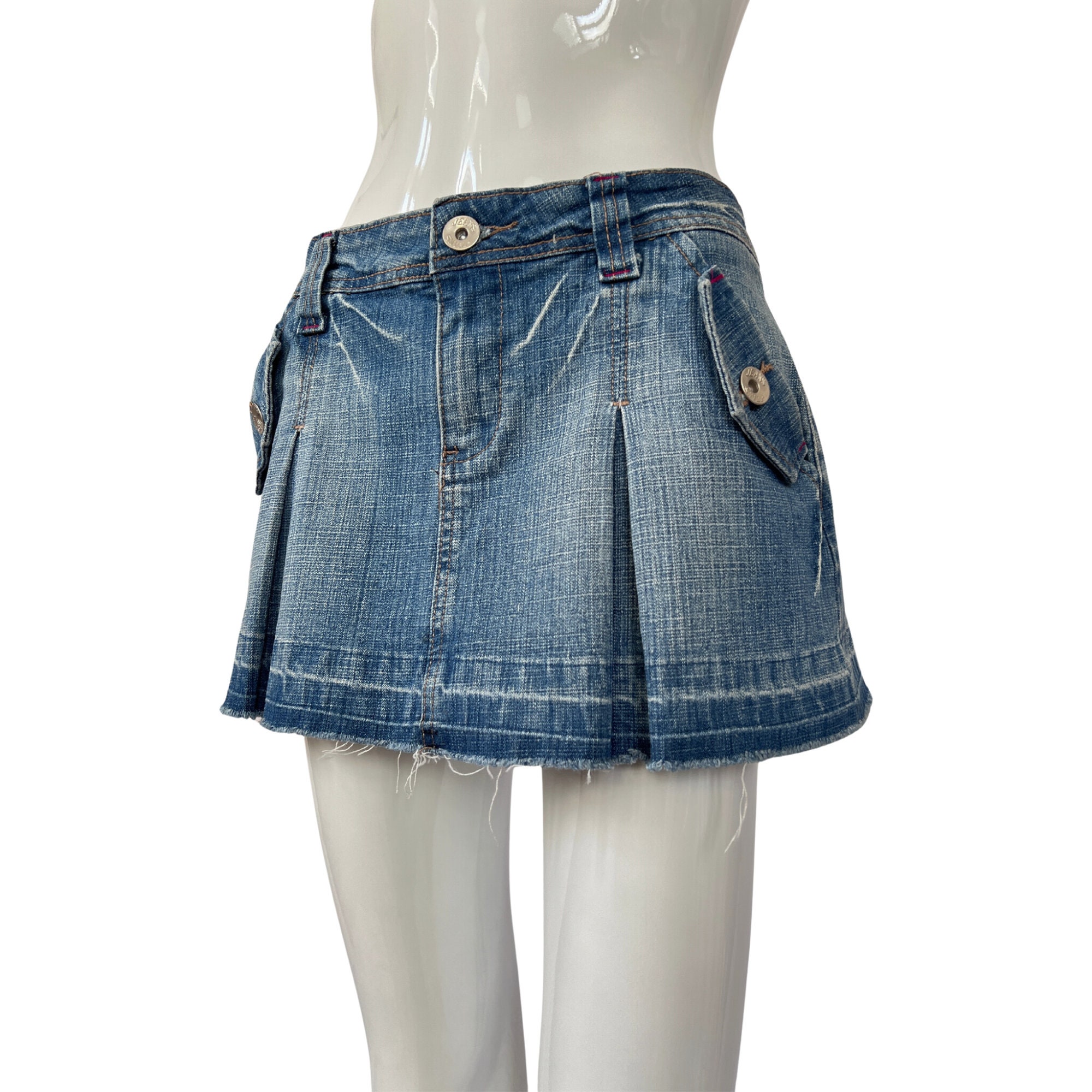 【WONDER WONDER】Blocket y2k Low Rise Pleated Denim Mini SK Y2k Low Rise Denim Pleated Mini Skirt, 2000s Mini Jean Skirt
