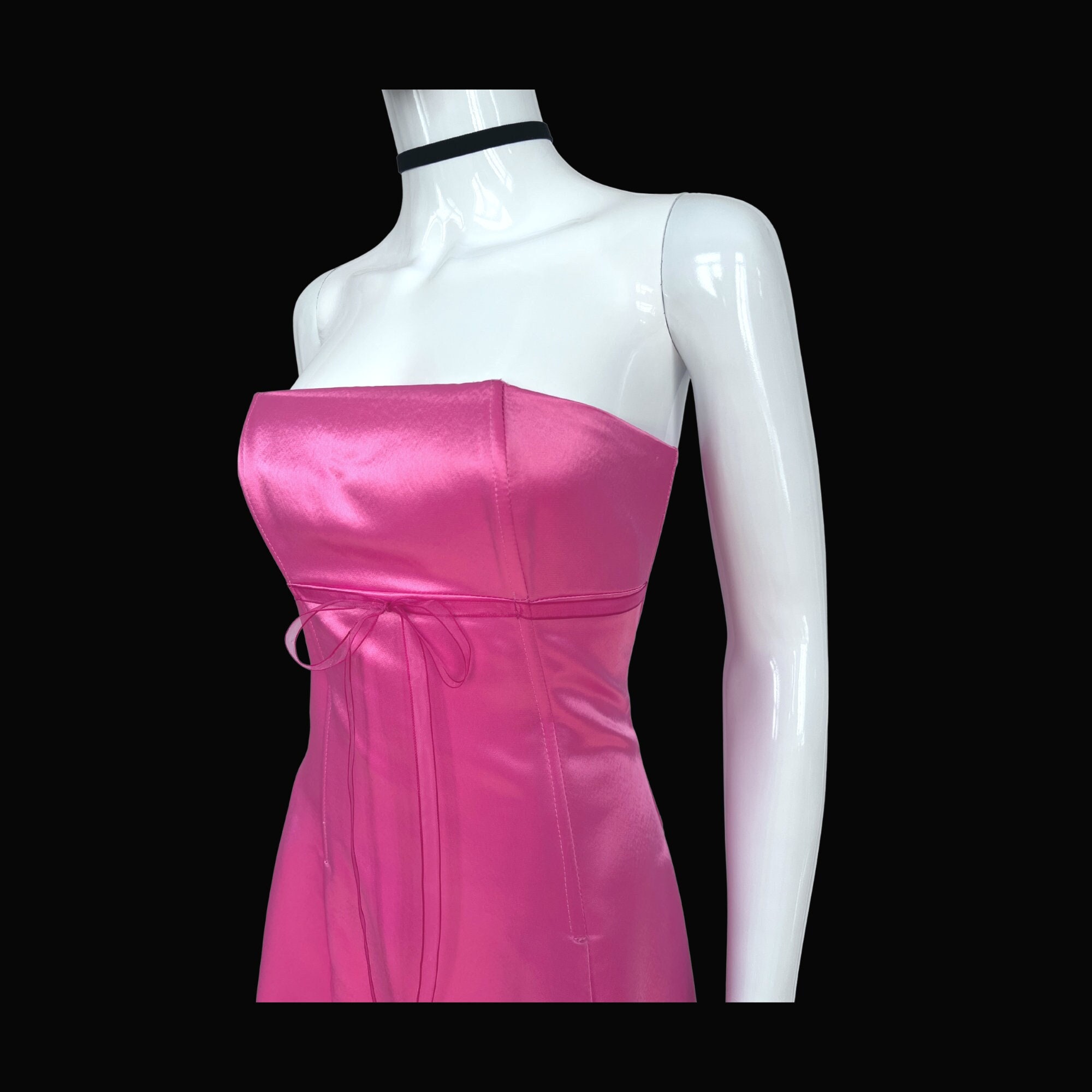 90s Pink Corset Dress, Vintage 90s Y2K Satin Strapless Bustier Dress, Size S