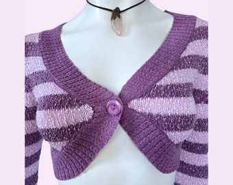 haussement d'épaules en tricot lilas y2k, cardigan boléro court lavande vintage y2k, haussement d'épaules à manches longues, taille petite/moyenne