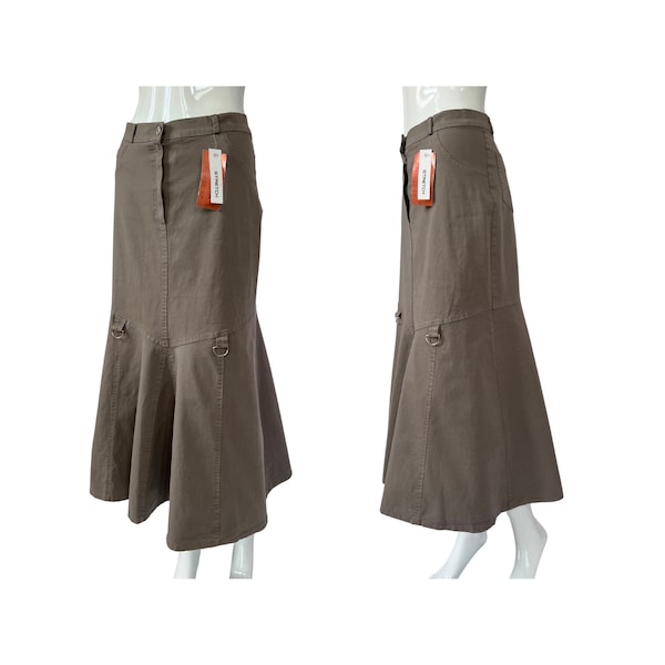 Y2K Godet Maxi Skirt, Vintage 00s 2000s Bias Cut Long Skirt, Cargo Midi Skirt, Utility Skirt, Y2K Streetwear, Made in Italy, Deadstock