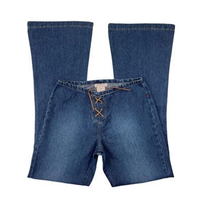 Jeans Flare Vintage Y2K Cintura Baixa, Calça Jeans Flare Cintura Baixa com Detalhe de Cadarço, Jeans Deadstock, Tamanho Pequeno