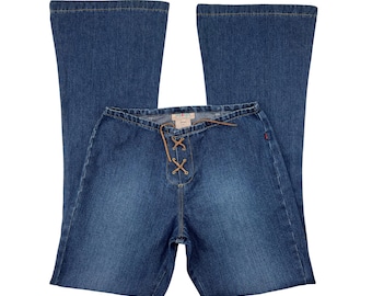 Vintage Y2K Low rise Flare Jeans, Low Waist Flared Denim Pants with Lace-Up Detail, Deadstock Jeans, Size Small