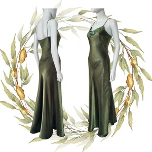 Vintage 90&#39;s Metallic Green Maxi Slip Dress w/ Matching Shawl, Cocktail Prom Formal Gown, Sequin Prom Dress,  French Vintage Dress, Size S-M