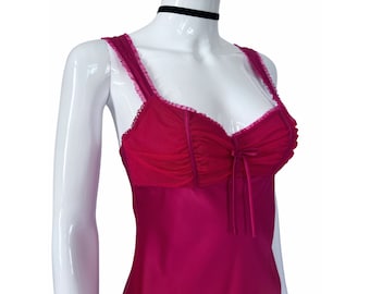 Jaren 90 Y2K satijnen babydoll-onderjurk, vintage babydoll-lingerienachthemd, vintage roze babydoll-jurk