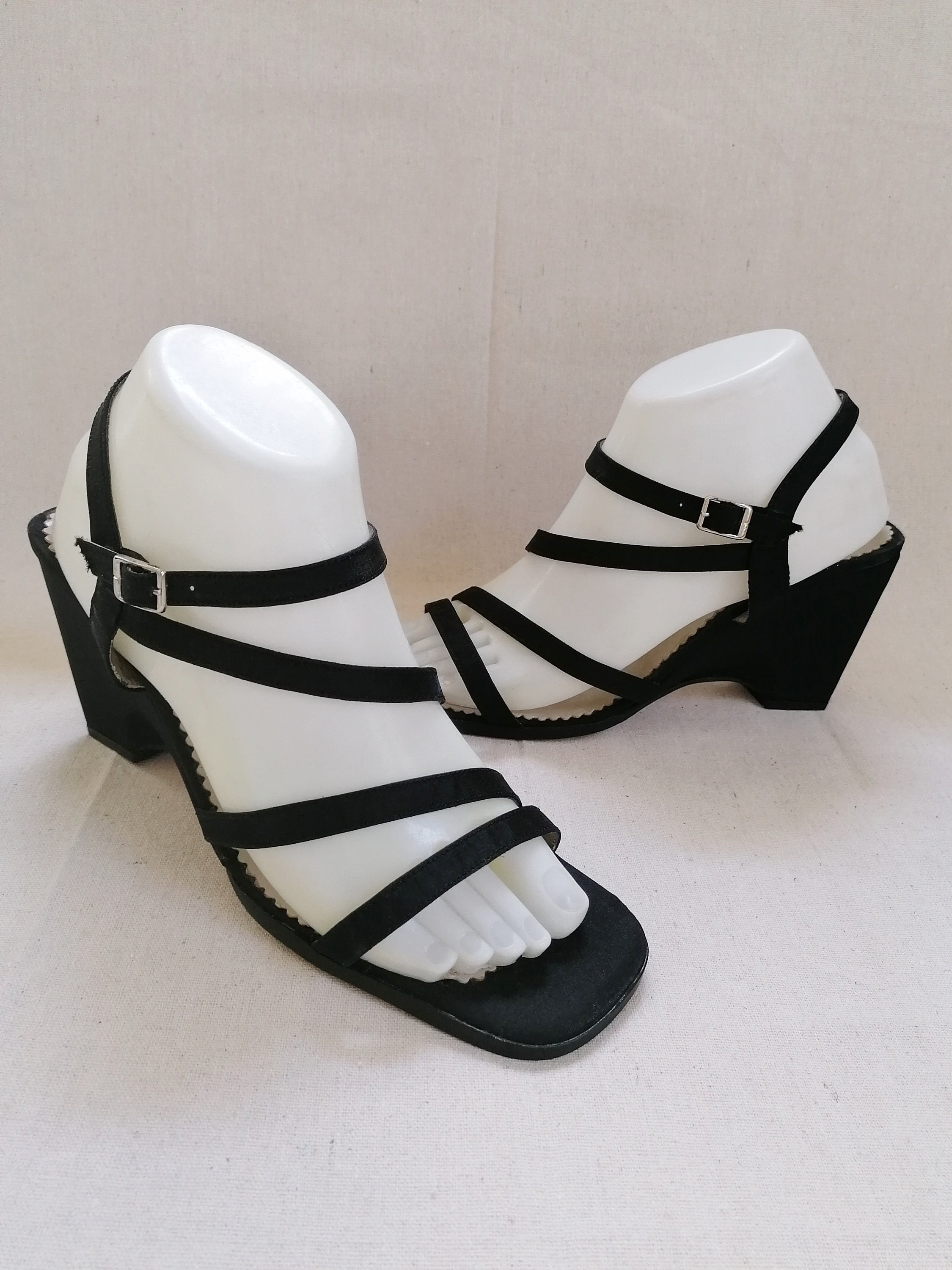 black satin wedge sandals