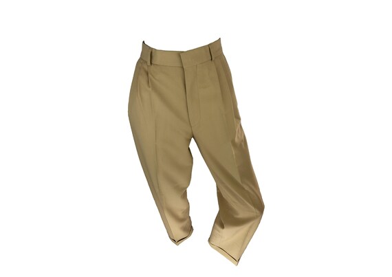80's High Waist Pleated Pants, Tan Wide Tapered Le