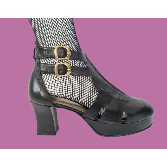 BED STU Black Chunky Heel Platform Leather Oxford Gothic Emo Punk Shoe  Women's 9
