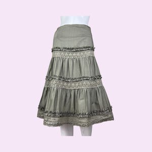 y2k vintage tiered midi skirt, green pixie skirt, fairycore skirt midi, boho skirt tiered, french vintage, size small