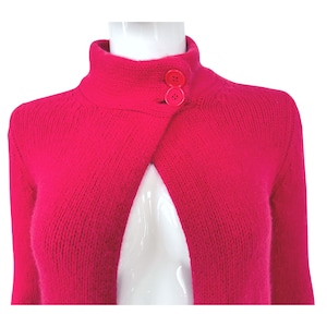 Vintage Lambswool Angora Blend Knit Cardigan, Y2K Long Sleeve Shrug Cardigan, Open Front Cardigan, Off Center Button Closure, Small
