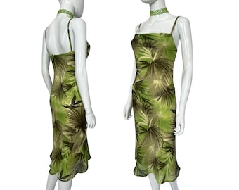 90s bias cut slip dress, cowl neck midi slip dress, asymmetrical dress, green slip dress, french vintage dress, size small