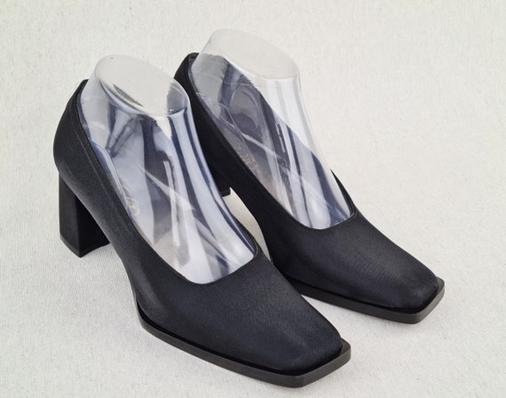 90s Deadstock Black Satin Square Toe 