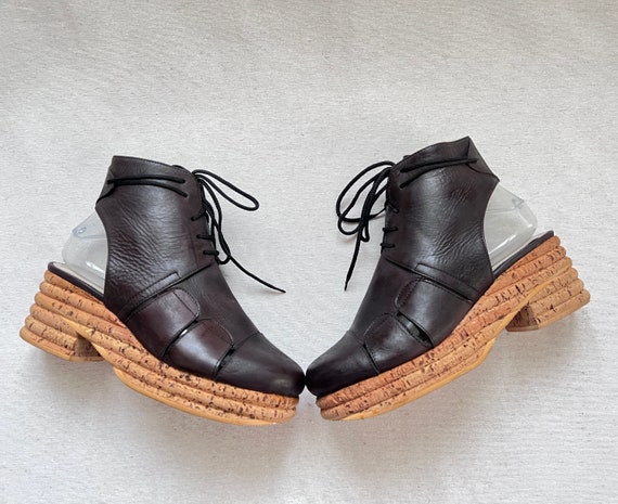 Vintage Leather u0026 Cork Chunky Platform Sandals 90s Lace up - Etsy