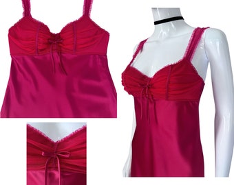 90s Y2K Satin Babydoll Slip Dress, Vintage Babydoll Lingerie Nightie, Vintage Pink Babydoll Dress