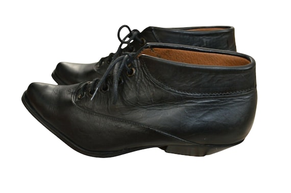 Vintage 80s 90s Western Cowboy Black LEATHER Ankle
