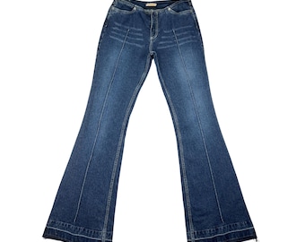 Vaqueros de tiro bajo Y2K, vaqueros acampanados de tiro bajo con detalle de costura, vaqueros acampanados, vaqueros de tiro bajo, vaqueros de mezclilla acampanados, vaqueros de stock muerto