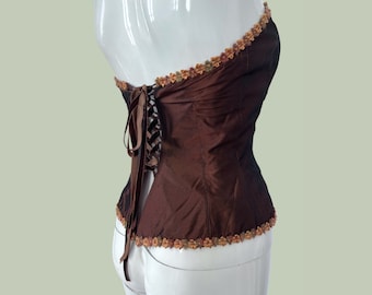 Haut corset en soie de l'an 2000, haut corset bustier vintage, bustier en soie, haut irisé, haut métallique, vintage français, taille S