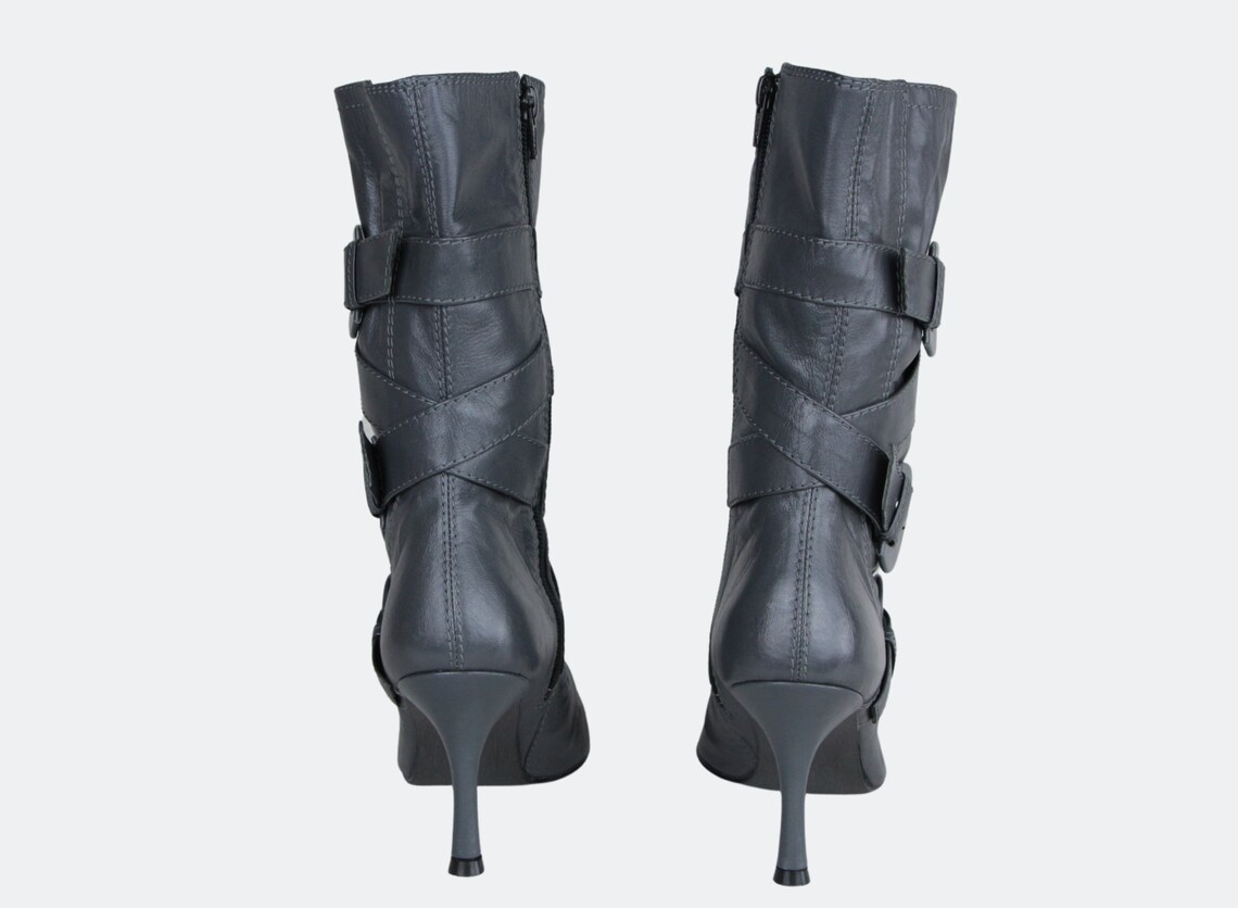 00s Y2K Leather High Heel Pointed Toe Boots Vintage 2000s Etsy