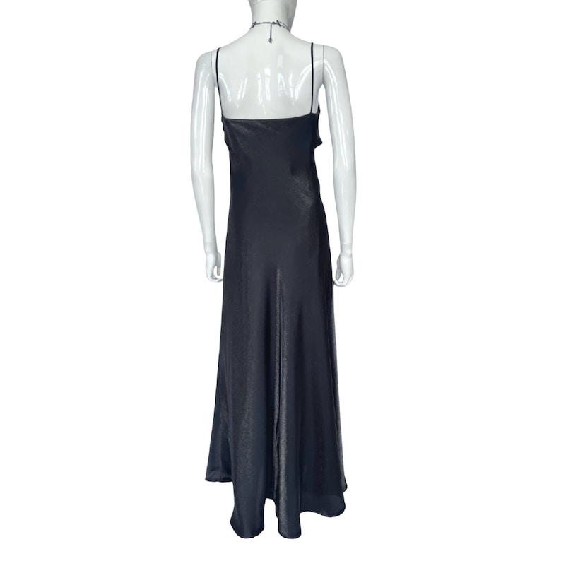 Vintage 90s Metallic Black Maxi Slip Dress w/ Matching Shawl, Cocktail Prom Formal Gown, Rhinestone Applique Dress, French Vintage Dress zdjęcie 5