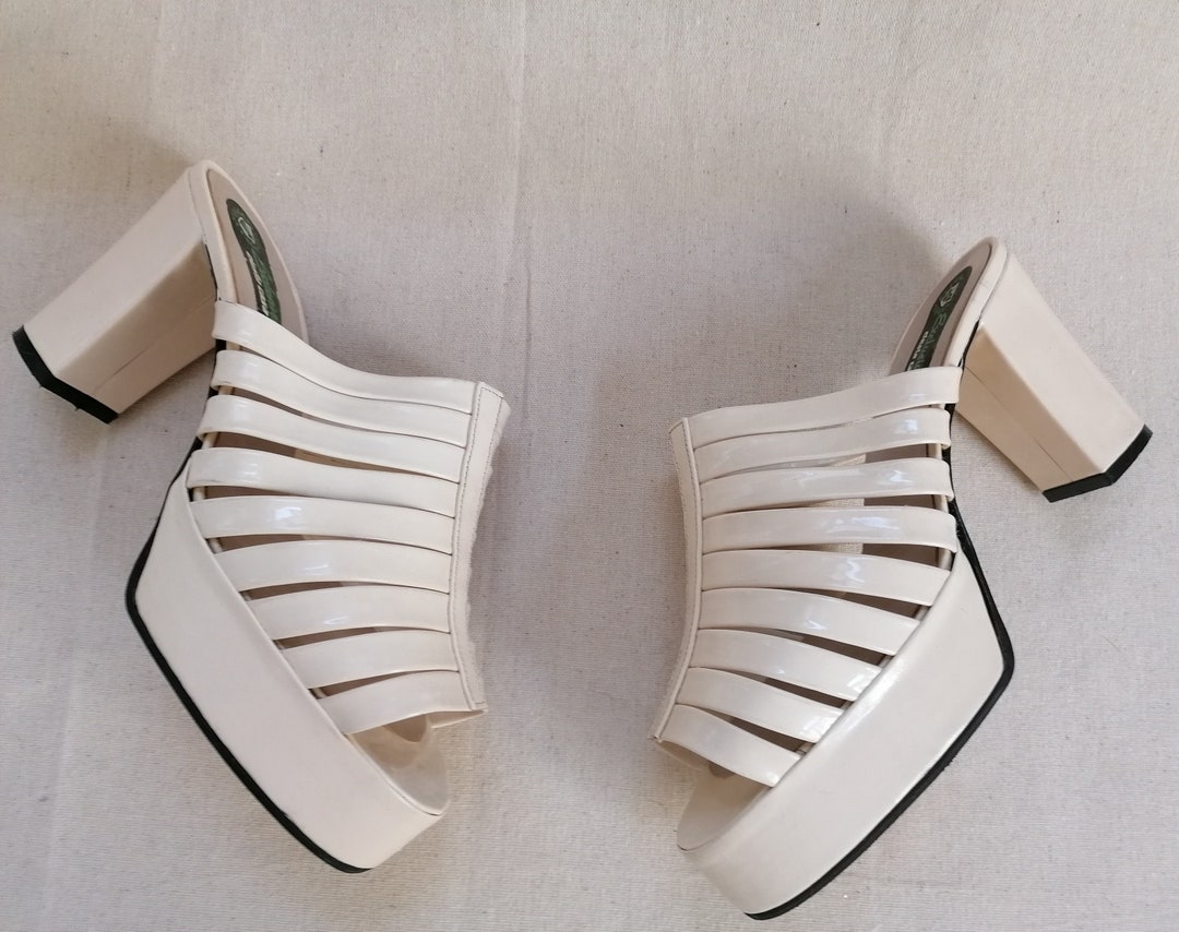 Deadstock 90s off White Strappy Chunky Platform Mules 90s - Etsy