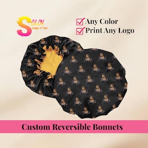 Custom Satin Hair Bonnet – Reversible Bonnet with Logo – Personalized Bonnet for Women – Sleep Bonnet for Natural or Curly Hair