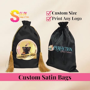 Custom Satin Bags with Logo and Tassels – Personalized Drawstring Packaging for Hair, Lashes, Gifts & Beauty Brands – Bulk Options