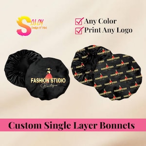 Touca de cetim personalizada com logotipo – Touca de cabelo de camada única personalizada – Touca ajustável para mulheres – Touca de gravata personalizada com estampa