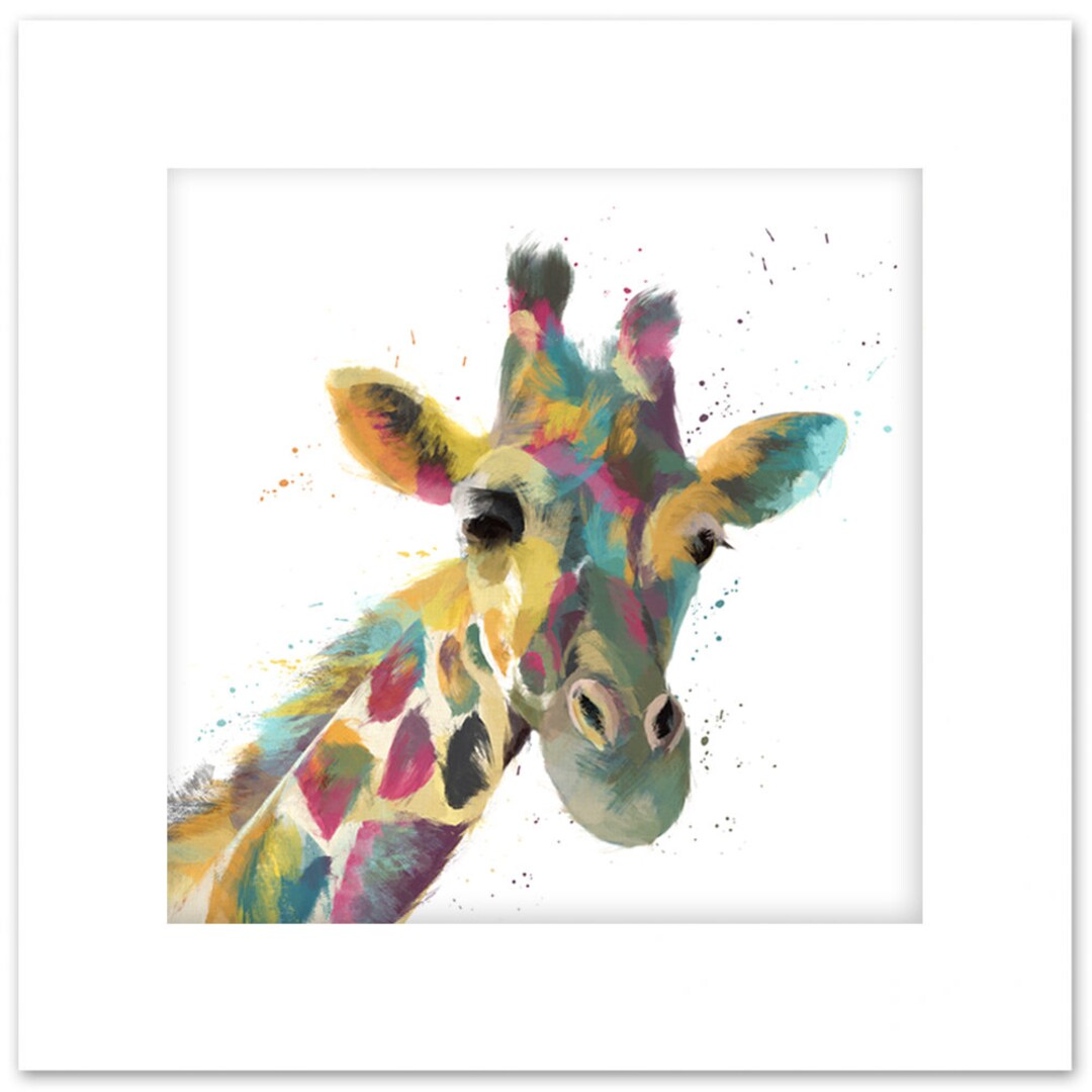 Colourful Giraffe Print White Background, Multi-colour Wall Art ...