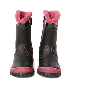 Merida Girls Premium Genuine Calf Leather Nubuck In Black Color With Pink Fur Lining & Detailing Durable Stylish Kids Youth Zip Ankle Boots image 3