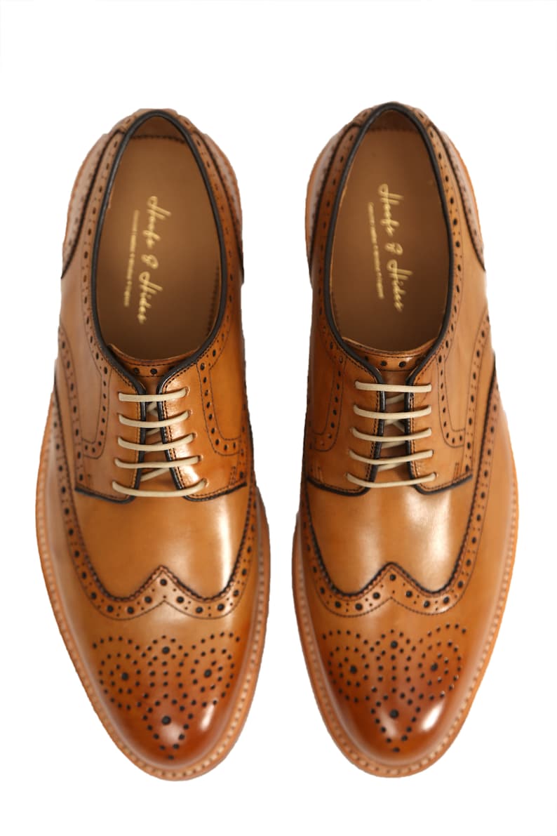 Churchill Premium Full Brogue Derby Style Oxford In Cedar Tan Brown Patina Finish Handmade Goodyear Welted Calf Leather Classic Shoes image 2