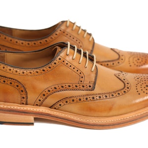 Churchill Premium Full Brogue Derby Style Oxford In Cedar Tan Brown Patina Finish Handmade Goodyear Welted Calf Leather Classic Shoes image 1