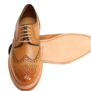 Churchill Premium Full Brogue Derby Style Oxford In Cedar Tan Brown Patina Finish Handmade Goodyear Welted Calf Leather Classic Shoes image 3