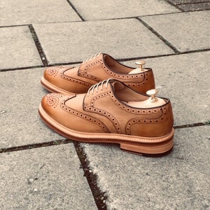 Churchill Premium Full Brogue Derby Style Oxford In Cedar Tan Brown Patina Finish Handmade Goodyear Welted Calf Leather Classic Shoes image 4