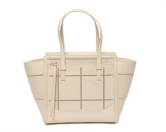 Monaco Tote Premium Luxus DamenTasche handgefertigt in beige italienischem Leder Finish mit offenem Innenbereich & Reißverschlusstasche Stilvolle DamenHandtasche