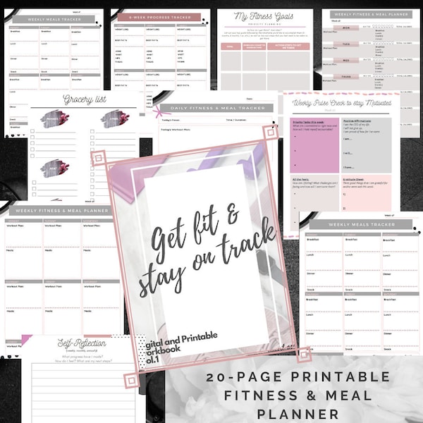 Fitness Planner, Meal Planner, Fitness Tracker, Printable, Workout Planner Inserts, Work out planner, Goals, Digital Planner Templates