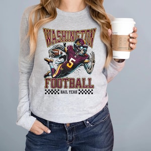 Washington Football Långärmad T-shirt, Washington Commander's, #5 DC Sports Jayden Daniels Skeleton Hail Yeah MD Sport Shirts Go Team QB Shirt