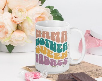 Taza con la frase "Mamá, madre, reina, Bada**", tazas para mamá, tazas para mamá, tazas para mamá, regalos para mamá, regalos para mamá soltera, tazas navideñas, regalos de cumpleaños para mamá