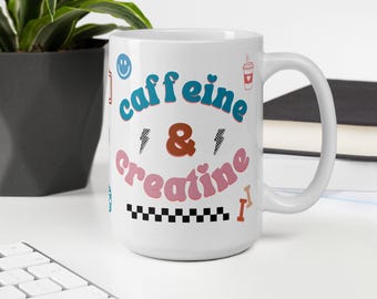Taza de cafeína y creatina, café y gimnasio, tazas para hacer ejercicio, tazas para fitness, levantamiento de pesas, regalos para entrenamiento con pesas, regalos para instructores